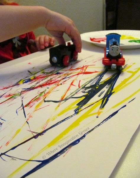 train painting art projects for kids Simple Art Projects For Kids, Simple Art Projects, Process Art For Kids, Preschool Portfolio, Trains Preschool, Train Painting, Train Crafts, Transportation Preschool, Activity For Toddlers