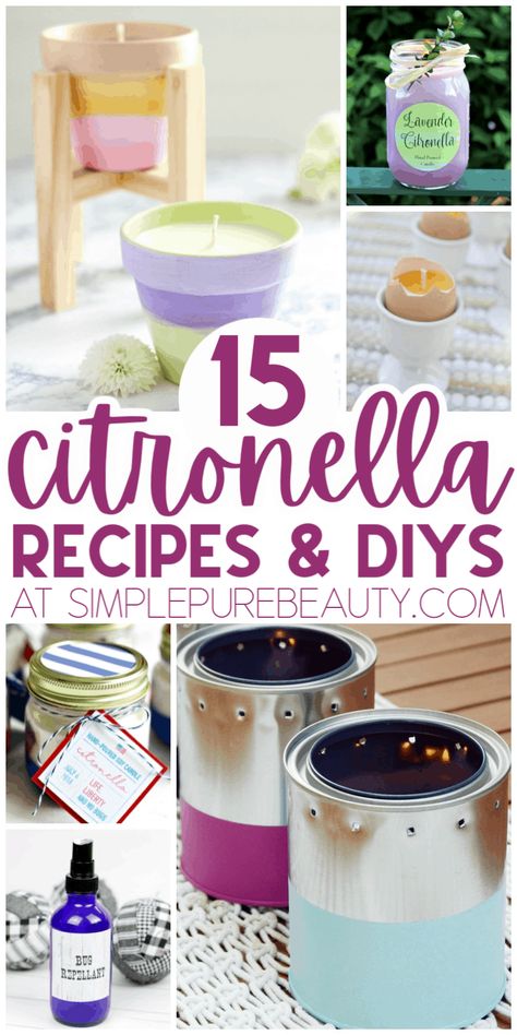 We've compiled a list of 15 DIY citronella candles, sprays, bracelets, and more for keeping insects outside of your comfort zone. Great for summer! If you're looking for a natural way to get rid of bugs, you're going to love this list of DIY options. Stop using harsh chemicals and make your own citronella recipes instead. Bug bracelets, sprays, and homemade candles are just a few of the simple DIY projects you can do at home. #cintronella #bugfree #bugspray #summerrecipes #keepbugsaway Diys For Summer, Homemade Citronella Candles, Mason Jar Citronella Candles, Diy Citronella Candles, Mosquitoes Repellent, Bug Repellent Candles, Essential Oil Bug Repellent, Citronella Torches, Diy Citronella