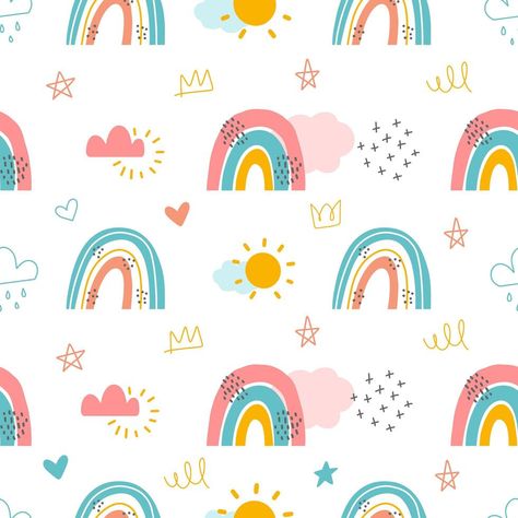 arco iris y nubes de fondo sin fisuras Baby Prints Pattern Design, Printable Paper Patterns, Baby Shower Background, Nursery Deco, Book Illustration Art, Print Design Pattern, Rainbow Theme, Kids Fabric, Floral Iphone