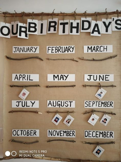 Nursery Birthday Board, Reggio Emilia Birthday Chart, Regio Emilia Kindergarten, Display Birthdays In Classroom, Birthday Board Reggio Emilia, Natural Birthday Display Eyfs, Early Childhood Education Classroom Decoration, Birthday Chart Reggio Emilia, Regio Emilia Birthday Board