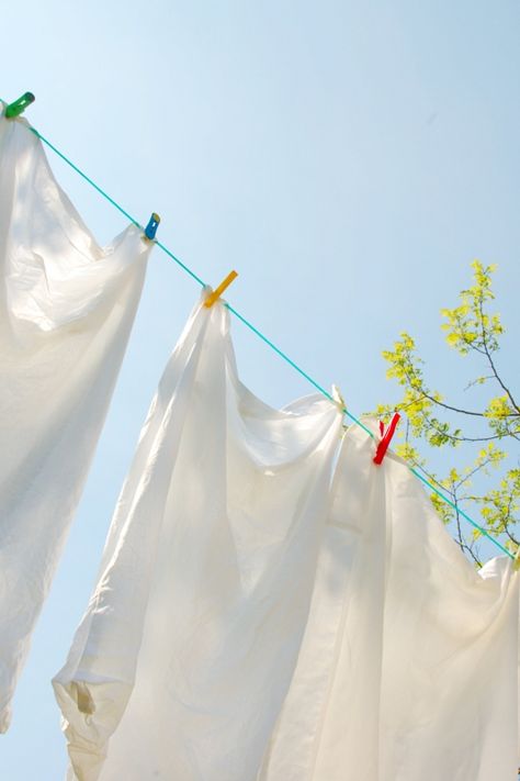 Make use of the spring weather and start drying your clothes outside on a line. Washing On The Line, Drying Clothes Outside Aesthetic, Clothes Line Photoshoot, Drying Clothes Outside, Line Drying Clothes, Laundry Outside, Laundry Lines, Laundry Art, Clean Clothes