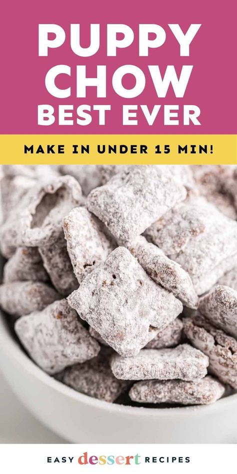 This Puppy Chow is a sweet and crunchy snack mix made with Chex cereal, chocolate, peanut butter, and powdered sugar. It’s a nostalgic treat that’s perfect for any time of day! Pop over to my site for this easy dessert recipe! Best Puppy Chow, Nutella Puppy Chow, Best Puppy Chow Recipe, Easy Puppy Chow, Puppy Chow Snack, Chex Mix Recipes Original, Vegan Christmas Desserts, Puppy Chow Chex Mix Recipe, Puppy Chow Recipe