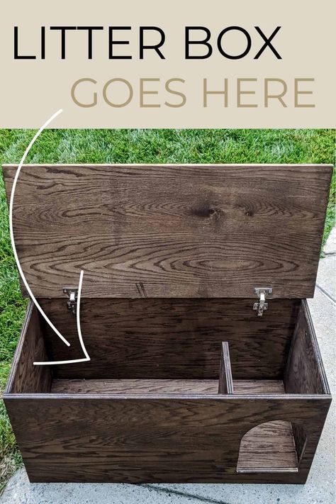 Corner Cat Litter Box Ideas, Diy Litter Box Enclosure Top Entry, Litter Enclosure Diy, Bench Litter Box Enclosure, Bench Cat Litter, Disguised Cat Litter, Litter Box Bench Diy, Cat Litter Box Ideas To Keep Dogs Out, Cat Litter Bench Diy