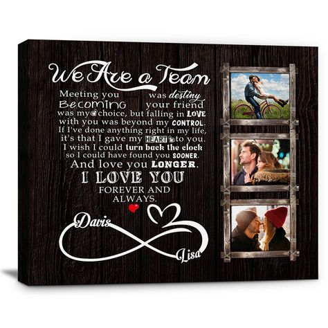 PRICES MAY VARY. 【CUSTOMIZED GIFTS FOR COUPLES】:Choose from one of our personalized couples canvas art and customize a memorable and meaningful surprise gift for your loved one. The touching text and exquisite design will surely move him/her to tears. This unique gift will be a testimony of your love. 【HIGH QUALITY】: Our canvas paintings are made of high quality canvas with built-in wooden frame. Very sturdy and durable, can be used for a long time. High-quality printing technology with clear ca To My Husband On Our Wedding Day, Birthday Gifts For Couples, Couples Canvas Art, Couple Canvas, Couples Canvas, Cottage Prints, Touching Words, Photo Wall Decor, Wall Art Unique