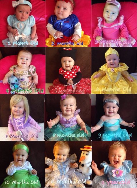 Disney Princess every month for the first year! 👑 Disney Princess Monthly Milestone, Disney Princess Milestone Pictures, Princess Milestone Pictures, Disney Milestone Pictures, Disney Princess Monthly Baby Pictures, Baby Girl Gender Reveal, Lavender Baby Showers, Disney Princess Babies, One Month Baby