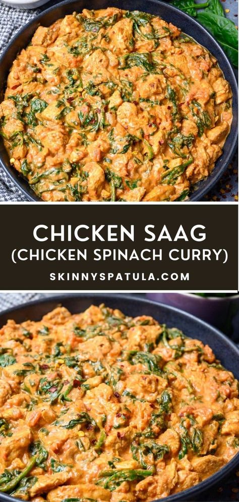 Spinach With Chicken Recipes, Saag Chicken Curry, Chicken With Spinach Recipes, Spinach Chicken Recipes, Chicken Saag Recipe, Chicken And Spinach Recipes, Chicken Spinach Curry, Saag Chicken, Chicken Saag