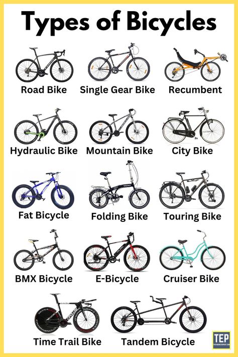 Cycles | Types of Cycles | Different Types of Cycles | Road Bike | Single Gear Cycle | Recumbent Cycle | Mountain Bike | City Bike | Folding Cycle | Touring Bike | Electric Bike | Cruiser Bike | Time Trail Bike | Tandem Bicycle Parts Of A Bicycle, Bicycle Reference, Single Gear Bike, Fixie Wheels, Race Bike Cycling, Adventure Bicycle, Bike Types, Bike Tricks, Best Bicycles