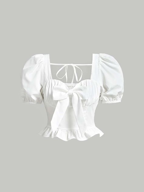 Cute Shein Clothes, Simple Tops For Women, Cute White Shirt, White Ruffle Shirt, Cute White Tops, White Ruffle Top, White Blouses, Stylish Tops For Women, Cute Blouses