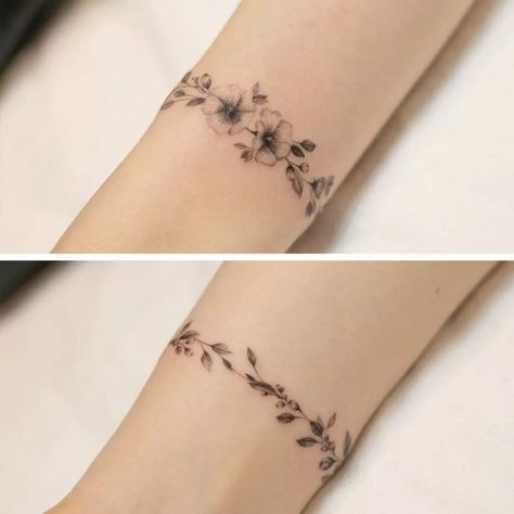 Braclet Tattoo, Herz Tattoo Klein, Design Tatuaje, Wrist Band Tattoo, Small Wave Tattoo, Wrist Bracelet Tattoo, Tato Dengan Makna, Cuff Tattoo, Tattoo Floral