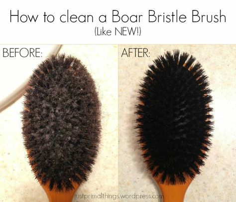 How to clean a boar bristle hair brush... like new! -- Tags: Natural Hair Care, boar bristle brushing, how to clean a boar bristle brush, before and after, water only hair, primal, natural, no poo, no-poo, shampoo-free, Just Primal Things Blog Water Only Hair Washing, Boar Hair Brush, Boar Brush, Hair Washing Routine, Boar Bristle Hair Brush, Boar Bristle Brush, Bristle Brush, Clean Hair, Natural Hair Tips