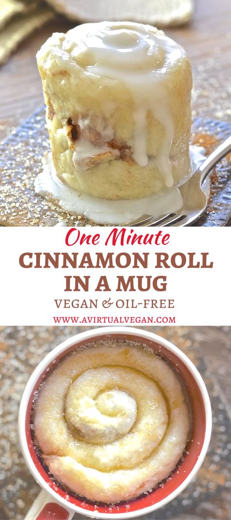 If you have a mug, a microwave & a spoon you can make this One minute Cinnamon Roll in a Mug. Perfect for when you NEED dessert now! via @avirtualvegan Cinnamon Roll In A Mug, Weight Watcher Desserts, Cheesecake Vegan, Mug Cakes, Mug Recipes, In A Mug, Microwave Recipes, Think Food, Deilig Mat