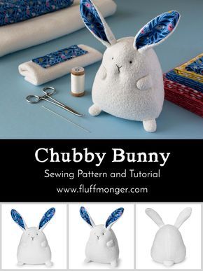 Chubby Bunny sewing pattern and tutorial by Fluffmonger — organic stuffed bunny kits, Easter crafts, bunny crafts, Spring DIY Textile Animals, Bunny Sewing Pattern, Bunny Sewing, Springtime Crafts, Diy Frühling, Stuffed Bunny, Diy Ostern, Fabric Kit, Beginner Sewing Projects Easy