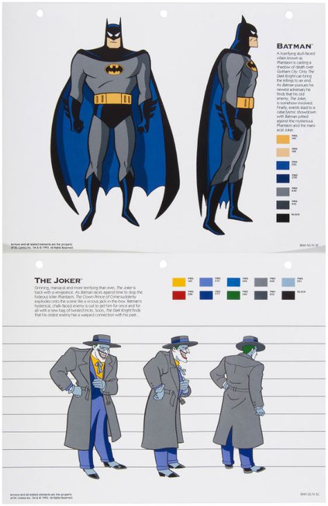 Hake's - 1990s BATMAN ANIMATED SERIES RARE STYLE GUIDES LOT. Batman The Animated Series Character Design, Batman Character Sheet, Batman The Animated Series Art Style, X Men The Animated Series, Dc Creeper, Comic Art Style Character Design, Batman Reference, Batman Villians, The Batman 2004