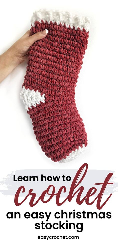 crochet christmas stocking pattern Crochet Stocking Chunky Yarn, Crochet Stocking Pattern Free Chunky Yarn, Free Christmas Stocking Crochet Patterns Easy, Chunky Yarn Stocking, How To Crochet Christmas Stocking, Simple Crochet Stocking, Beginner Crochet Christmas Stocking, Easy Christmas Stocking Crochet, Small Crochet Stocking Pattern Free