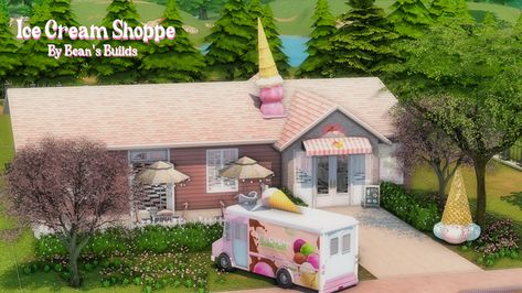 Ice Cream Shoppe 🍦 | Patreon Sims 4 Ice Cream Shop, Ice Cream Shoppe, The Sims 4 Lots, Red Lobster, Ice Cream Shop, Sims 4, Ice Cream, Cream, Building