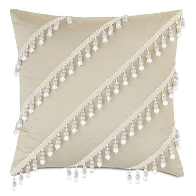 Ivory decorative pillow in a solid, satin fabric with diagonal beaded trim. Beaded Throw Pillows, Creative Pillows, Beaded Pillow, Pillows Decorative Diy, Funny Pillows, Bantal Sofa, Pillow Crafts, Luxury Bedding Collections, Eastern Accents