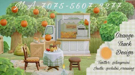 Animal Crossing Orange, Stall Acnh, Acnh Orange, Orange Orchard, Orange Truck, Acnh Ideas, New Animal Crossing, Orange Design, Animal Crossing Qr