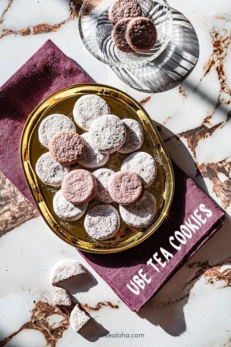 Ube Tea Cookies - Better than Trader Joe's! Ube Shortbread, Cardamom Recipes, Ube Dessert, Filipino Sweets, Tea Cookies Recipe, Cardamom Recipe, Tea Cookie, Ube Recipes, Coconut Milk Powder