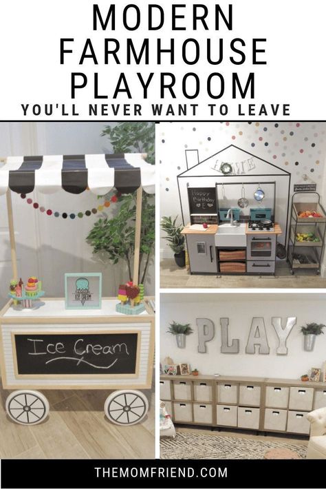 Your toddler will love this modern playroom that features tons of playroom ideas for organization of toys and dress up, plus modern farmhouse accents, all in a stunning basement playroom! Girls and boys of all ages will love playing in here! #playroom #playroomideas #organization #kidsroom #homedecor #farmhousedecor #toddler #momlife Playroom Basement, Farmhouse Playroom, Playroom Makeover, Modern Playroom, Playroom Rules, Basement Playroom, Boys Playroom, Girls Playroom, Homemaking Tips