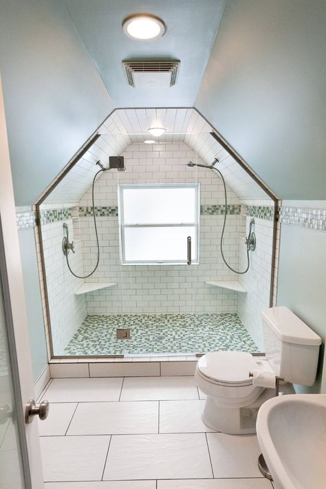 Minneapolis Bathroom Addition - Traditional - Bathroom - Minneapolis - by Excel Builders | Houzz Sloped Ceiling Bathroom, Attic Bathrooms, Neutral Bathroom Colors, Attic Shower, Attic Bathroom Ideas, Small Attic Bathroom, Industrial Crafts, Romantic Industrial, Bathroom Contemporary