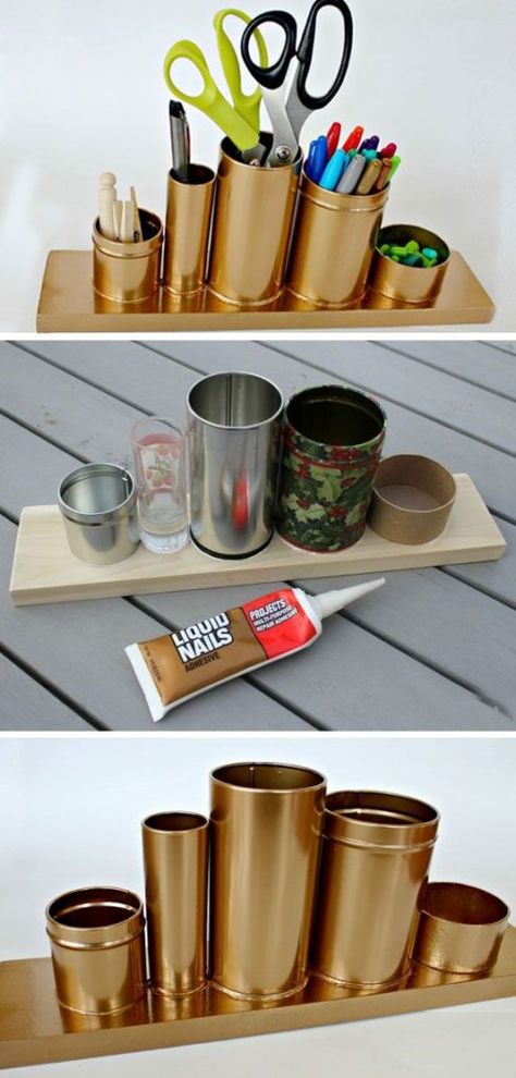 Must Have Craft Tips - Creative Upcycled Craft Room Ideas - Diy Stationary, Hemma Diy, Small Space Diy, Diy Desk, Upcycled Crafts, Post Ideas, Pencil Holder, Diy Organization, Diy Storage