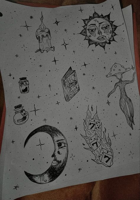 Virgo Aesthetic Drawing, Moon And Stars Sketch, Astrology Sketches, Scorpio Sketch, Astrology Drawings, Witchy Sketches, Witchy Drawings, Hippie Drawing, Virgo Scorpio