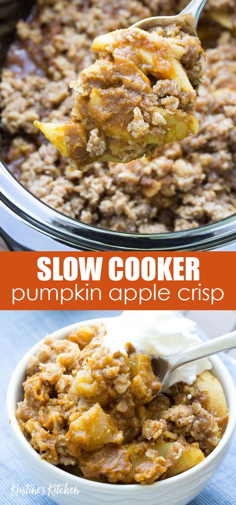 Pumpkin Apple Crisp, Thanksgiving Desserts Pie, Crockpot Apple Crisp, Pumpkin Crockpot, Pumpkin Crisp, Easy Apple Crisp Recipe, Crockpot Dessert Recipes, Pumpkin Recipes Easy, Thanksgiving Desserts Easy