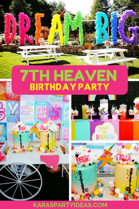 Kara's Party Ideas 7th Heaven Birthday Party | Kara's Party Ideas 7th Heaven Birthday Party, 7th Birthday Party For Girls, Caroline Birthday, Heaven Birthday, Cloud Cakes, Tie Dye Birthday Party, Tie Dye Birthday, 7th Birthday Party Ideas, Girls Birthday Party Themes