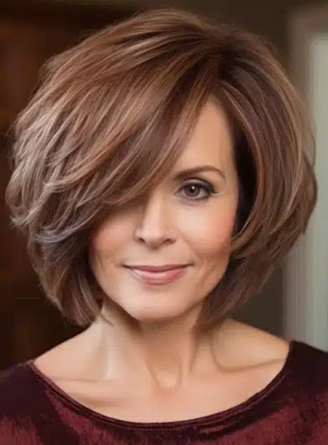 Medium Length Bob Haircuts For Women, Chin Length Hair With Layers Texture, Layered Chin Length Hair, Layered Medium Bob, Bubble Bob Haircut, Bob Hairdos, Short Layered Bob, Amazing Hairstyles, Swept Bangs