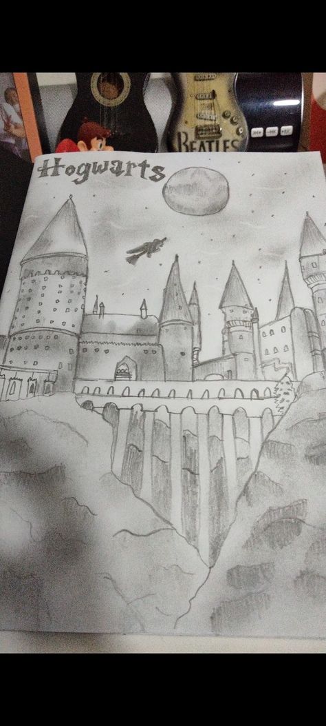 my first drawing of hogwarts castle 🏰 First Drawing, Hogwarts Castle, Hogwarts, World Map, Vintage World Maps, Castle, Map, Drawings, Books