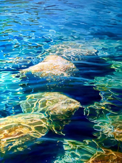 Bild Gold, Water Paintings, Water Artwork, Sea Scapes, Forest Light, Pastel Landscape, About Water, Water Ripples, Water Reflections