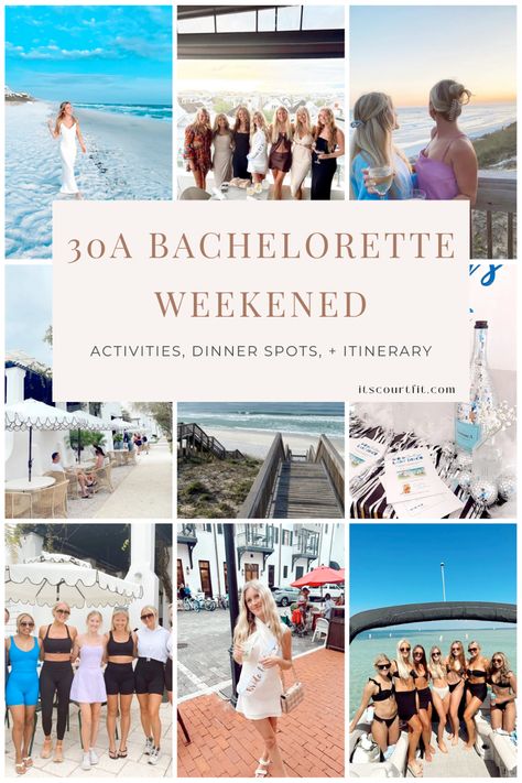 From where to eat in 30A to what activites to do on your bachelorette trip, read all about the details in my latest blog post on my Rosemary Beach bachelorette party itinerary! Bachelorette Party Decor Beach, Bachelorette In Rosemary Beach, Bachelorette On The Beach, Seaside Fl Bachelorette Party, Things To Do Bachelorette Party, Beach Bachelorette Shirt Ideas, The Hamptons Bachelorette, Bach Trip Itinerary, Miramar Beach Bachelorette