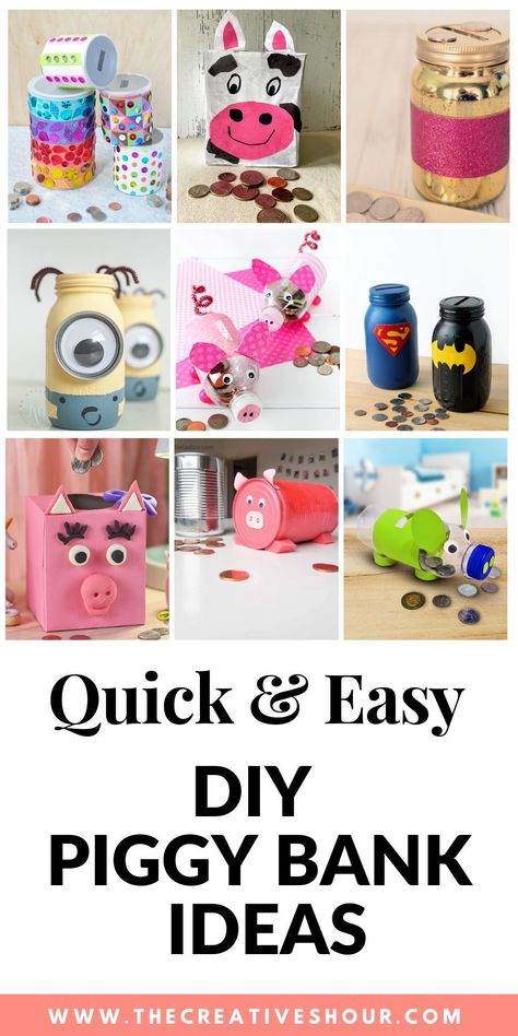 Coffee Can Piggy Bank, Diy Coin Bank Ideas Plastic Bottles, Piggy Bank Craft For Kids, Diy Piggy Bank Ideas For Adults, Diy Piggy Bank For Kids, Piggy Bank Ideas For Adults, Aesthetic Piggy Bank, Coin Bank Ideas, Homemade Piggy Banks