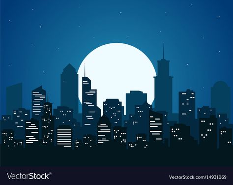 City Silhouette Painting, Night Vector Illustration, Night Cityscape Painting, Simple City Scape Drawing, City Sillouhette, City Night Drawing, City Scape Illustration, City Night Illustration, City At Night Drawing