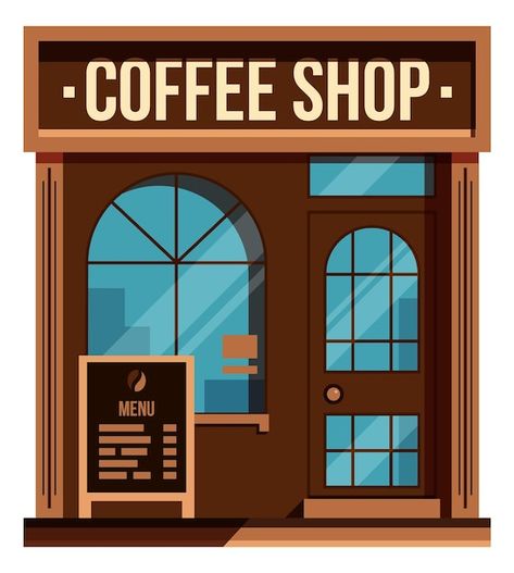 Cafe Shop Drawing, Coffee Shop Cartoon, Cute Cafe Drawing, Coffee Shop Drawing, Cartoon Cafe, Cafe Cartoon, Coffee Shop Illustration, Cafe Facade, Cafe Drawing