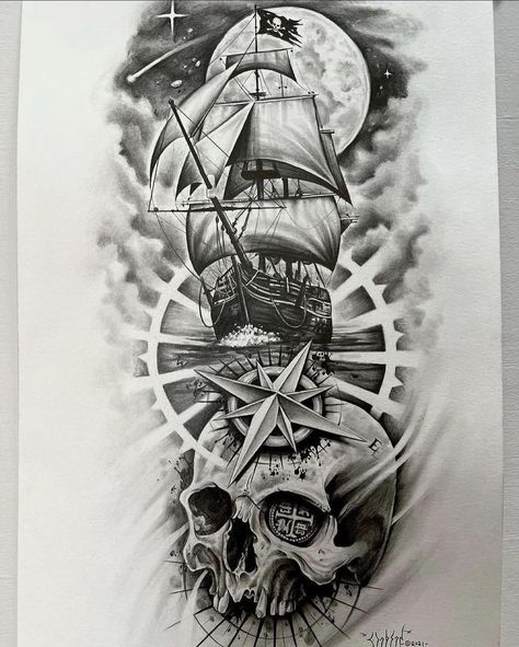 Art || Tatoos on Instagram: “1-6, Which one you prefer? 🖤 ~ Follow @artblackwhte Follow @artblackwhte ~ Credits: @slickphillips_art ~ #art #artist #artworld #artwork…” Kurt Tattoo, Ship Tattoo Sleeves, Pirate Skull Tattoos, Pirate Ship Tattoos, Nautical Tattoo Sleeve, Pirate Ship Tattoo, Boat Tattoo, Tato Dada, Pirate Tattoo