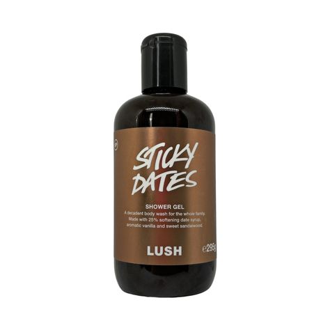 Sticky Dates Shower Gel from Lush Lush Sticky Dates Shower Gel, Sticky Dates Shower Gel, Lush Body Wash, Sticky Dates Lush, Lush Products Aesthetic, Shower Products Aesthetic, Lush Vanilla, Sticky Dates, Lush Shower Gel