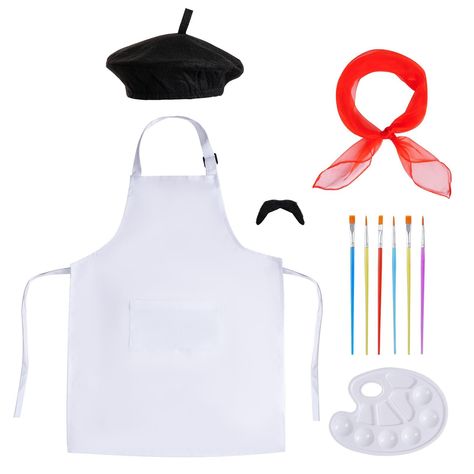 PRICES MAY VARY. polyester KIDS ARTIST COSTUME SET:This 11pcs kids artist costume set is perfect for Halloween or dress up parties. The set includes a beret hat, a white apron, 6pcs colorful painter brush, a black beard, a paint trays, and red scarf. This Halloween artist costume for kids providing everything your child needs to transform into a little artist. QUALITY HALLOWEEN PAINTER DRESS UP ACCESSORIES:Made from premium materials, this kids boy girl artist costume set is comfortable to wear Artist Halloween Costume Kids, Artist Dress Up, Painter Halloween Costume, Artist Costume For Kids, Painter Costume, Artist Costume, Painting Costume, Pretend Play Costumes, Paint Trays