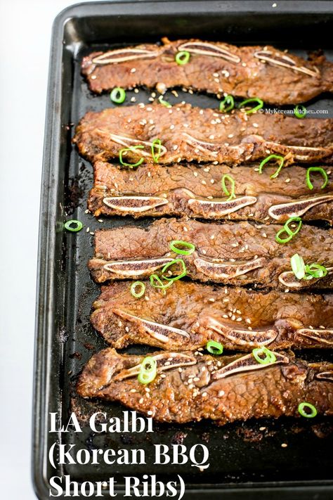 LA Galbi (Korean BBQ Short Ribs) | MyKoreanKitchen.com La Galbi Recipe, Galbi Recipe, La Galbi, Korean Bbq Short Ribs, My Korean Kitchen, Korean Bbq Beef, Bbq Short Ribs, Korean Kitchen, Short Ribs Recipe