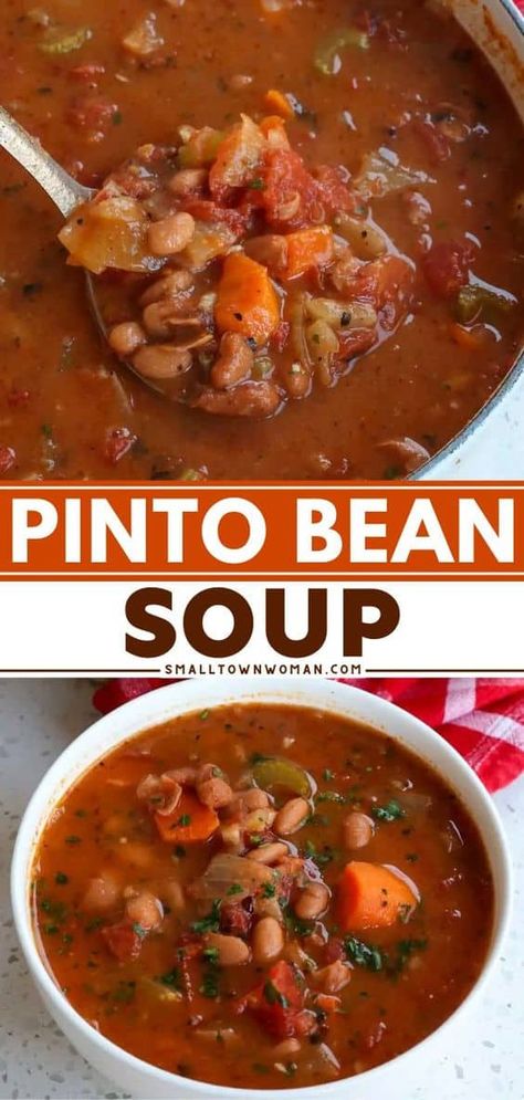 Bean Soup From Dried Beans, Quick Bean Soup, Pinto Bean Soup Crockpot, Dried Pinto Bean Recipes, Canned Pinto Bean Recipes, Dried Beans Recipes, Soup With Pinto Beans, Mexican Pinto Bean Soup, Quick Easy Soup Recipes