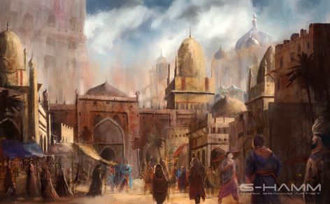 Desert Market Concept Art, Fantasy Bazaar, Desert Market, Desert City, Grand Bazaar, Fantasy City, City Market, Fantasy Places, High Fantasy