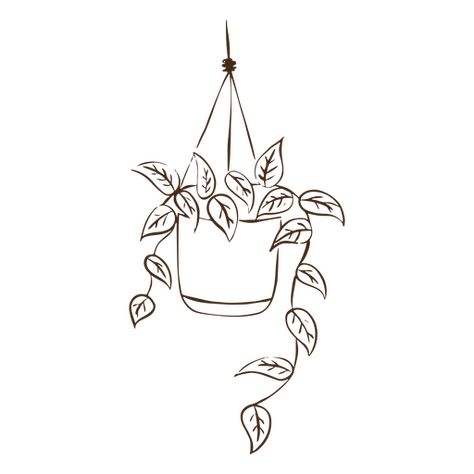 Simple stroke nature home decoration hanging plant PNG Design Hanging Plant Doodles Simple, Drawing Hanging Plants, Minimalistic Plant Drawing, Plant Decor Drawing, Cute Plant Drawings Simple, Simple Plant Sketch, Hanging Plant Tattoo Simple, Potted Plant Tattoo Simple, Pothos Plant Drawing