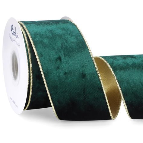 PRICES MAY VARY. Size: 2-1/2 inch wide ribbon, continuous 10 yards length without splices, 1 roll per package Material: Made of polyester, gorgeous velvet on one side, back side with glossy metallic luster Metallic Wired Edge: Workmanship with soft iron wire on both sides and with beautiful metallic edge, convenient for you to shape and fix Design: Elegant velvet with a glossy and crushed texture that changes with the light, the back is made of gold or silver glossy fabric that matches the velve Glam Green Christmas Tree, Dark Green Velvet Christmas Decor, Christmas Tree Hunter Green, Red And Green Velvet Christmas Tree, Peter Pan Christmas Tree, Dark Green Ornaments Christmas Tree, Green Brown Christmas Decor, Emerald And Gold Christmas Decor, Dark Green Christmas Tree Decorations