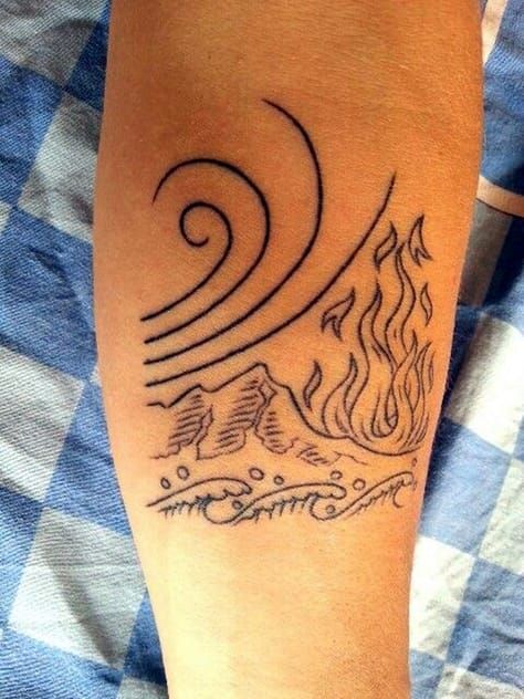 Four Elements Tattoo, Wind Tattoo, Element Tattoo, Air Tattoo, Tier Tattoo, Omerta Tattoo, Water Tattoo, Elements Tattoo, Fire Tattoo