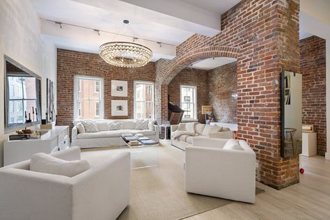 Tribeca Apartment, Nyc House, Brick Archway, Loft Floor, Loft House Design, New York Penthouse, Tribeca Loft, Freedom Tower, Soho Loft