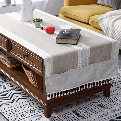 Table Cloth Coffee Table, Small Coffee Table Runner, Coffee Table With Table Cloth, Table Covers For Home, Small Table Cover Ideas, Coffee Table Cover Cloth, Tea Table Makeover, Coffee Table Cover Ideas, Table Cover Ideas For Home