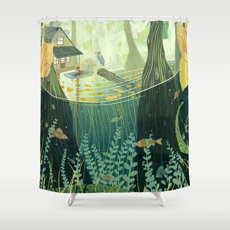 Frog Bathroom, Frog Pond, Woodland House, Unique Home Accessories, Unique Shower Curtain, Classroom Design, Bathroom Shower Curtains, Bathroom Curtains, Designer Shower Curtains