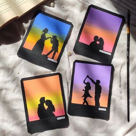 Love Polaroid Painting, Anniversary Gift Painting, Mini Love Paintings, Easy Couple Canvas Paintings, Aesthetic Painting Love, Love Painting Aesthetic, Purple Flatlay, Valentine Painting Ideas, Soulmate Painting