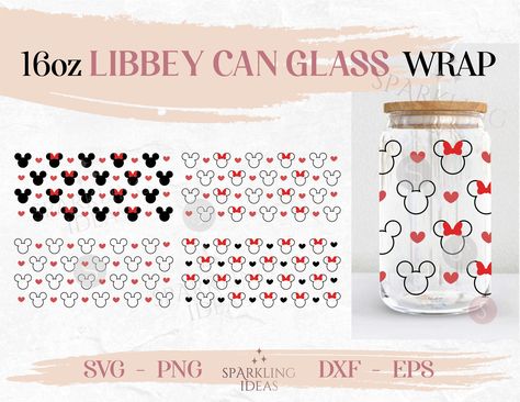 Mickey Love, Disney Cups, Disney Valentines, Cup Svg, Svg Disney, Glass Wrap, Cut Image, Vector Cut, Libbey Glass