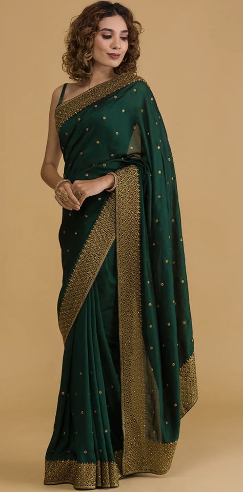 Bottle Green Saree, Chanderi Dress Material, Reception Sarees, Engagement Saree, Wedding Fits, Mother Dearest, Saree Work, Pastel Dress, Silk Saree Banarasi